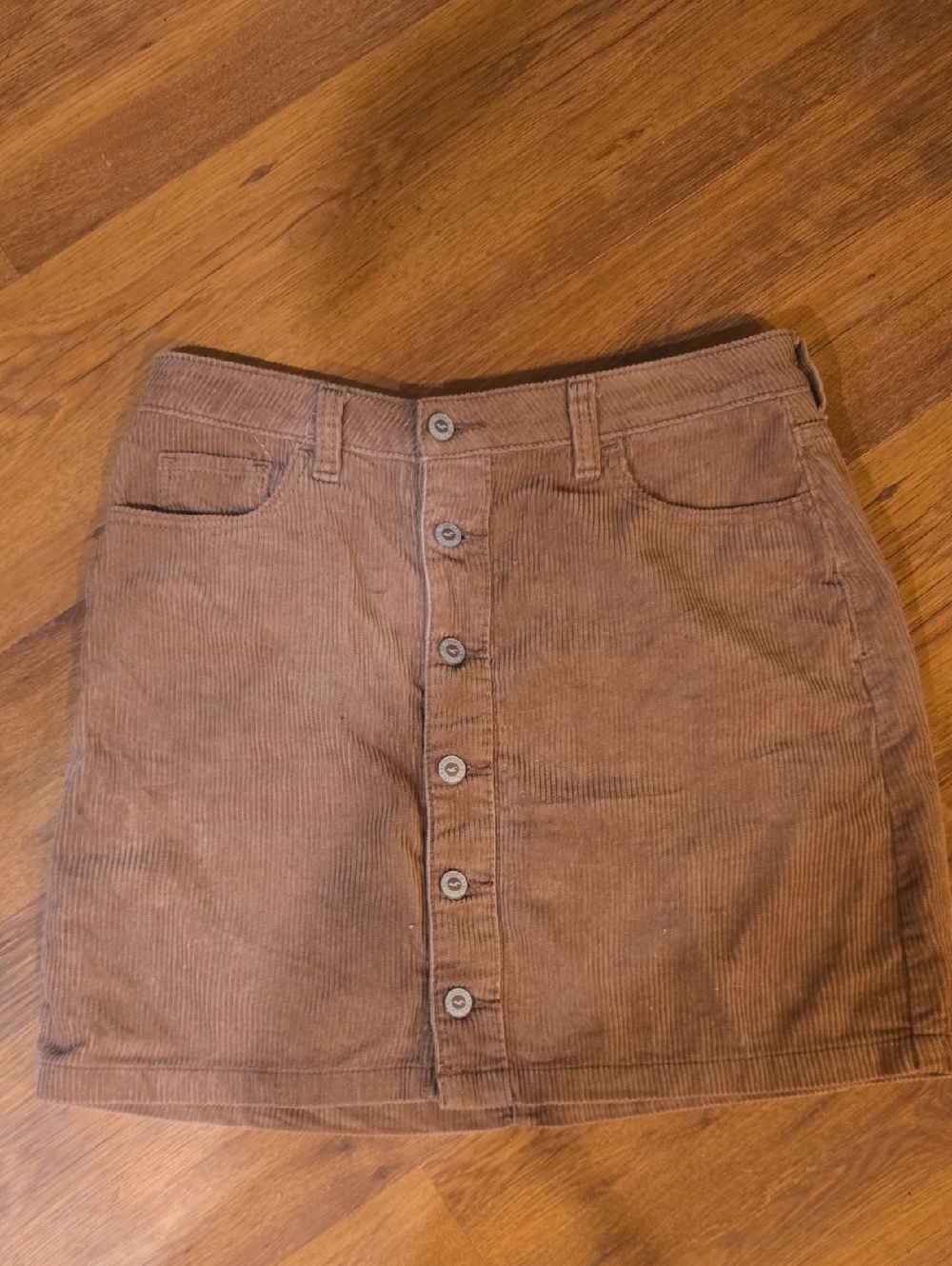 Hollister Chestnut Brown Corduroy Button-Front Mini Skirt Size 9